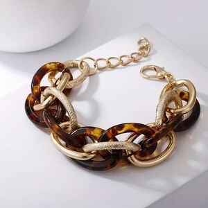 Leopard Print & Goldtone Oval Links Bracelet